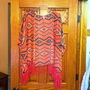 Coral fringed kimono